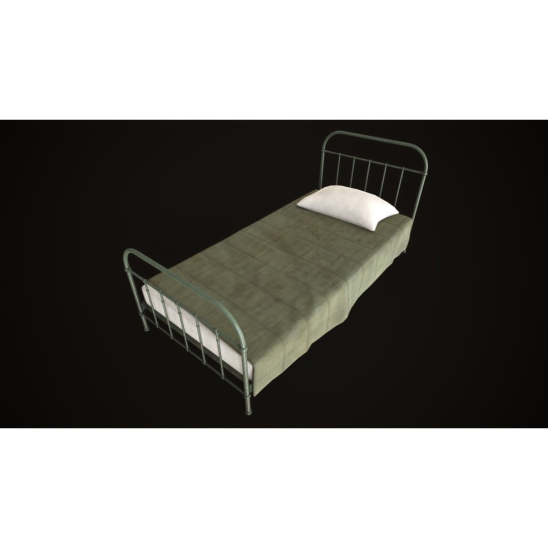 Old Metal Bed 3D Model – Low Poly Game Asset, FBX, PBR Textures - View 13