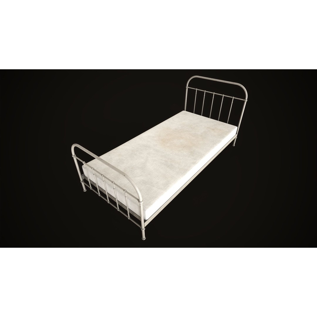 Old Metal Bed 3D Model – Low Poly Game Asset, FBX, PBR Textures - View 14
