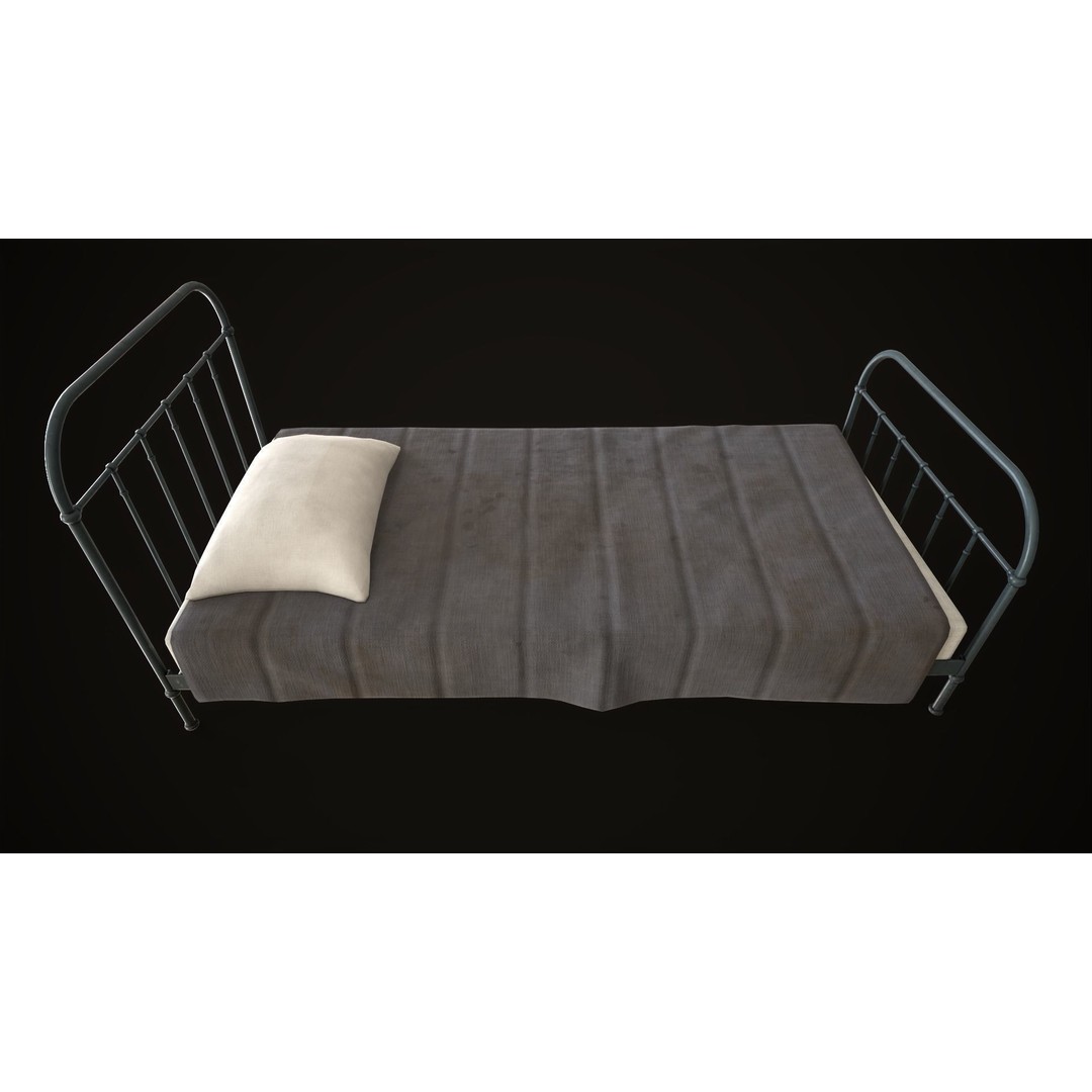 Old Metal Bed 3D Model – Low Poly Game Asset, FBX, PBR Textures - View 15