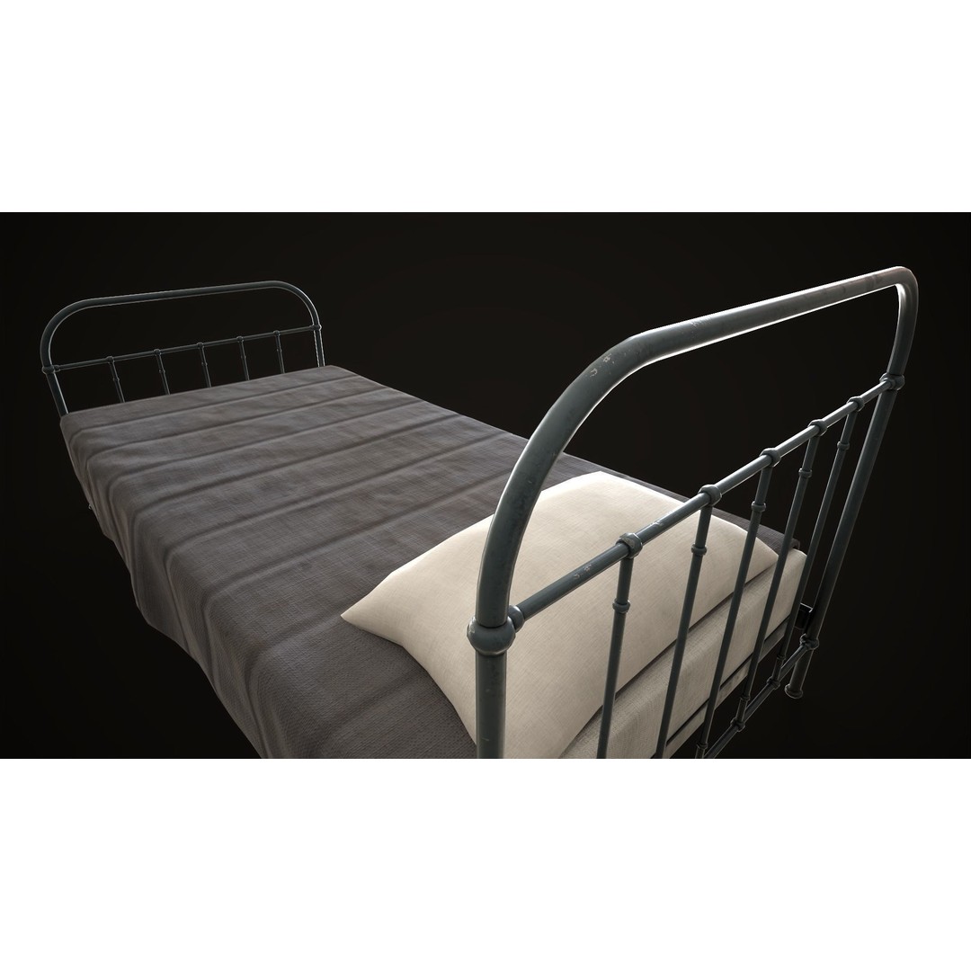 Old Metal Bed 3D Model – Low Poly Game Asset, FBX, PBR Textures - View 16