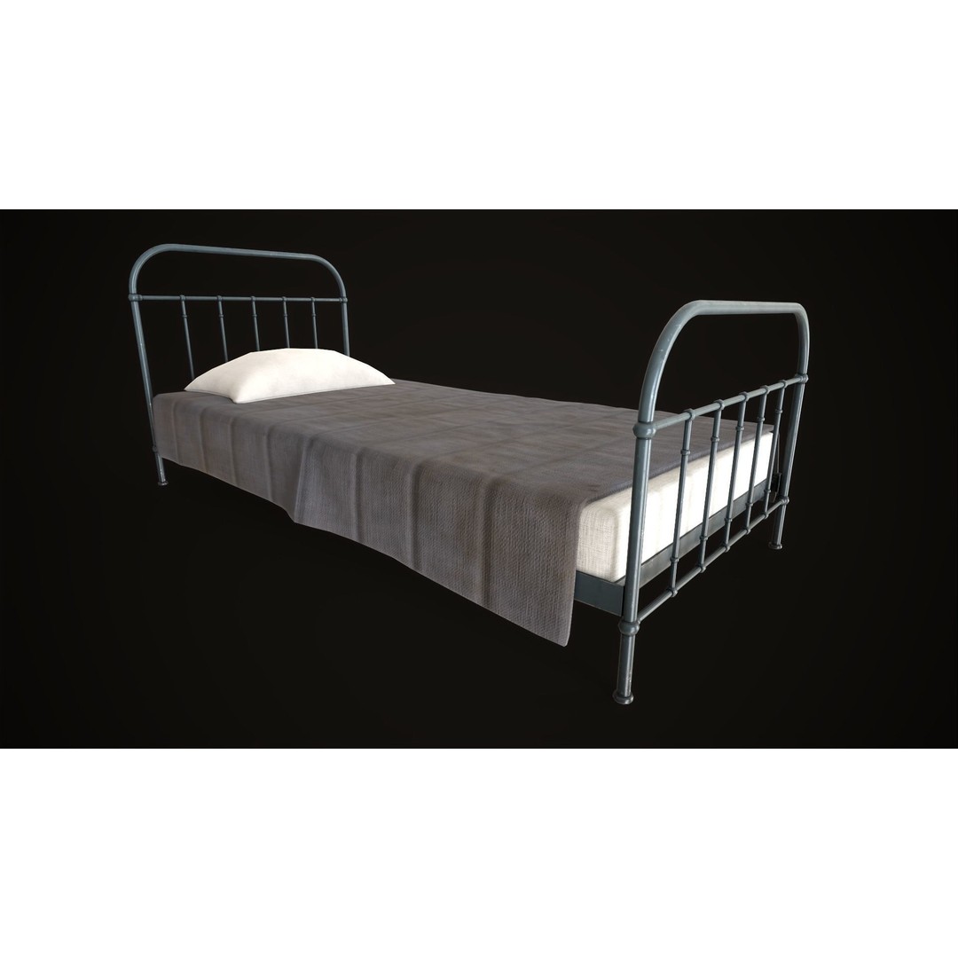 Old Metal Bed 3D Model – Low Poly Game Asset, FBX, PBR Textures - View 17