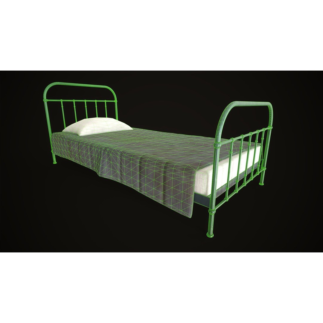 Old Metal Bed 3D Model – Low Poly Game Asset, FBX, PBR Textures - View 19