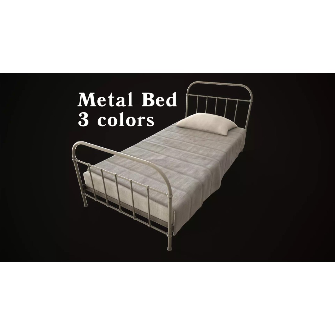 Old Metal Bed 3D Model – Low Poly Game Asset, FBX, PBR Textures - View 2