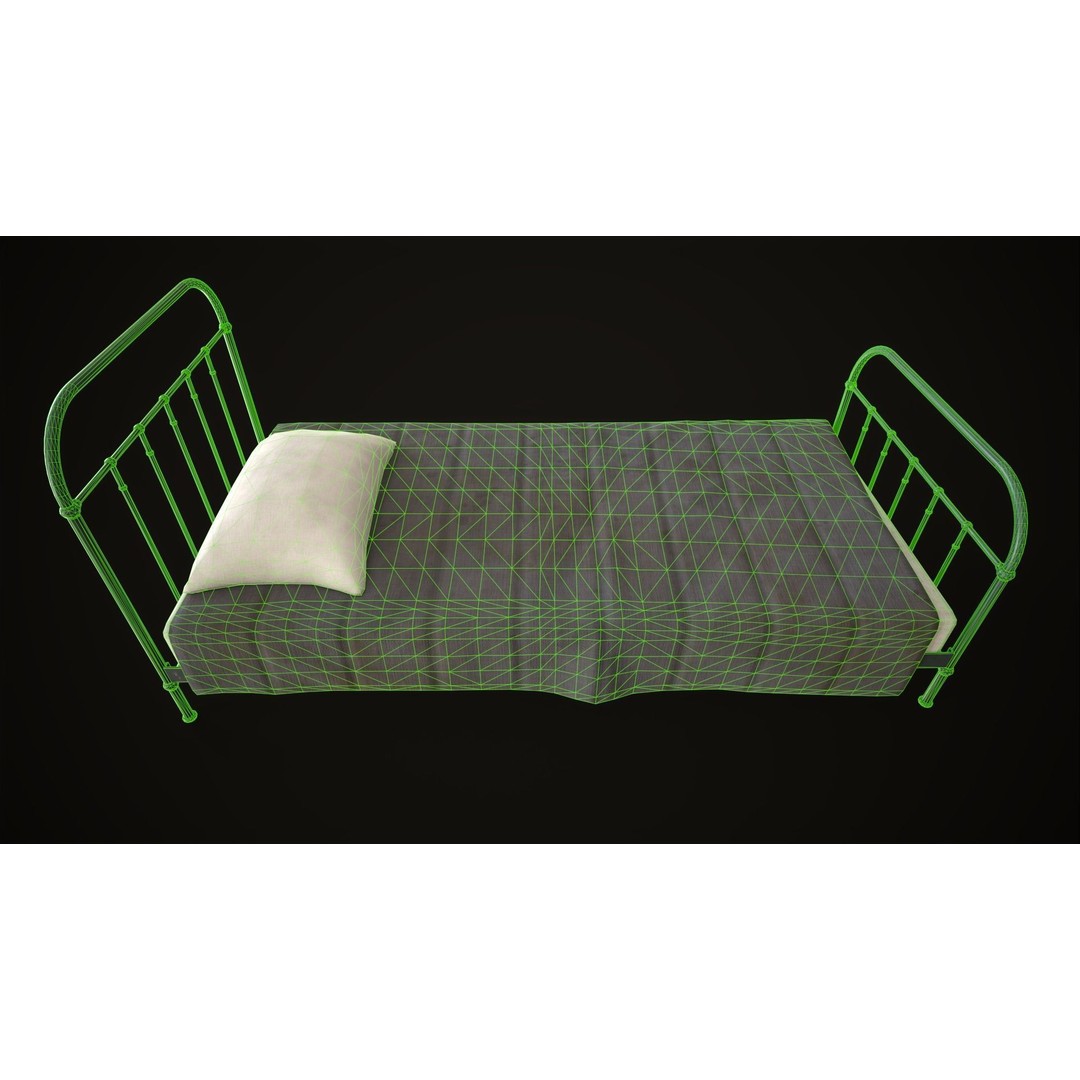 Old Metal Bed 3D Model – Low Poly Game Asset, FBX, PBR Textures - View 20