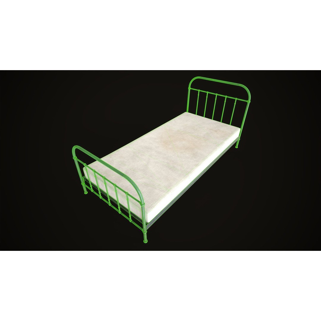 Old Metal Bed 3D Model – Low Poly Game Asset, FBX, PBR Textures - View 21