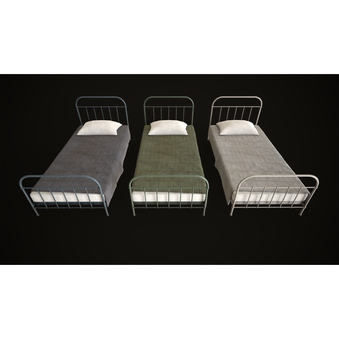 Old Metal Bed 3D Model – Low Poly Game Asset, FBX, PBR Textures - View 3