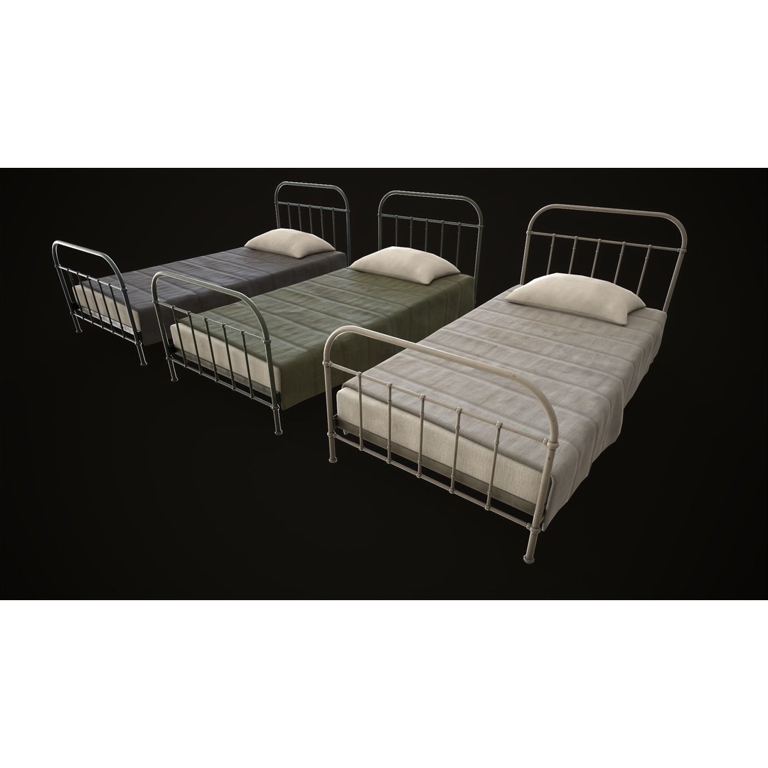 Old Metal Bed 3D Model – Low Poly Game Asset, FBX, PBR Textures - View 4
