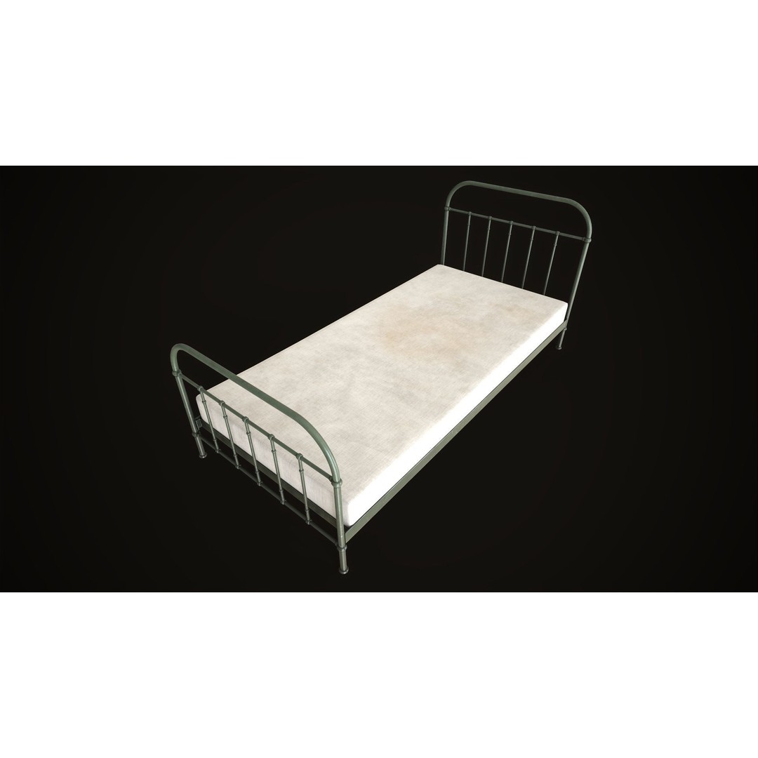 Old Metal Bed 3D Model – Low Poly Game Asset, FBX, PBR Textures - View 6