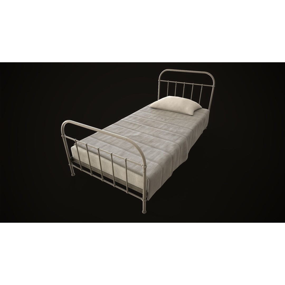 Old Metal Bed 3D Model – Low Poly Game Asset, FBX, PBR Textures - View 7
