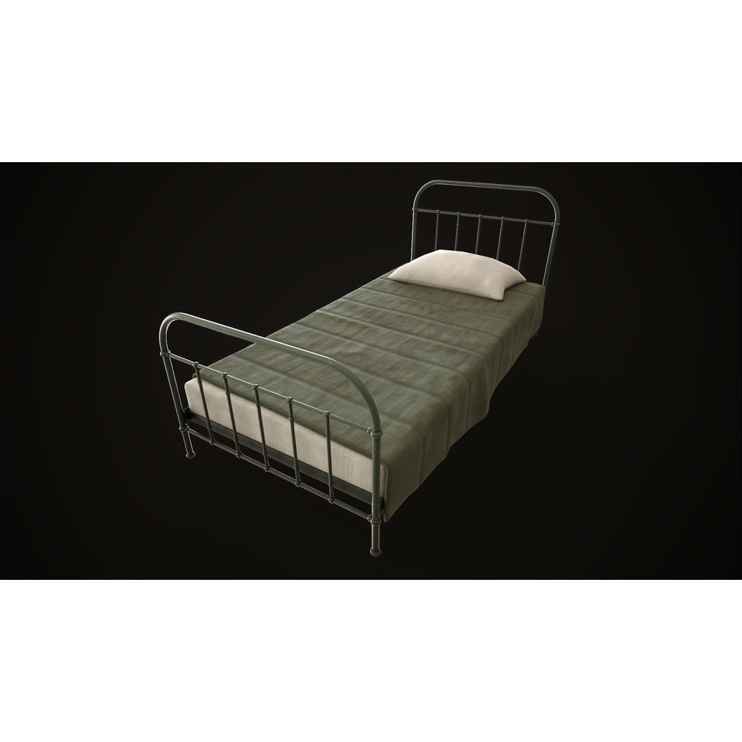 Old Metal Bed 3D Model – Low Poly Game Asset, FBX, PBR Textures - View 8