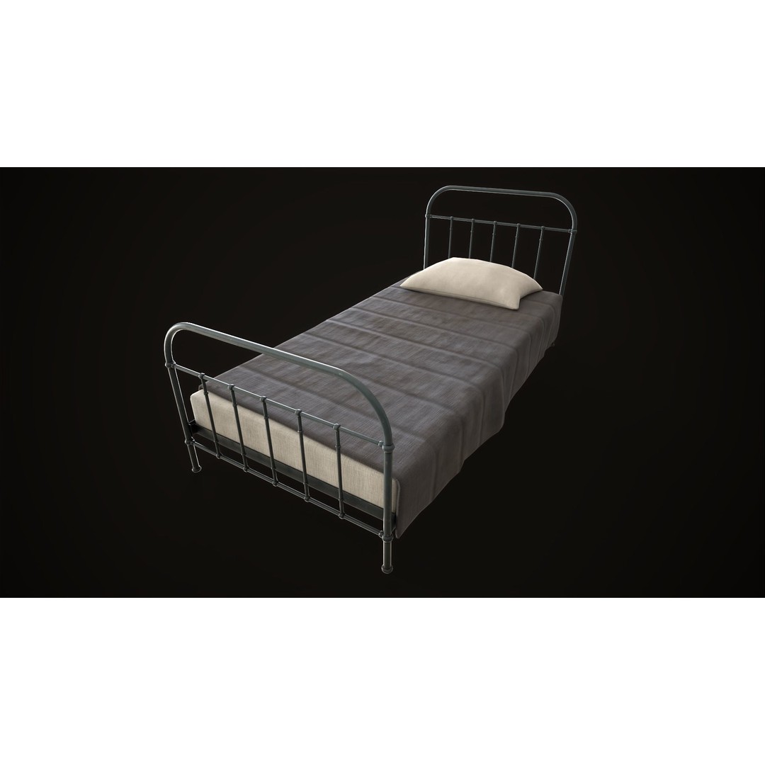 Old Metal Bed 3D Model – Low Poly Game Asset, FBX, PBR Textures - View 9