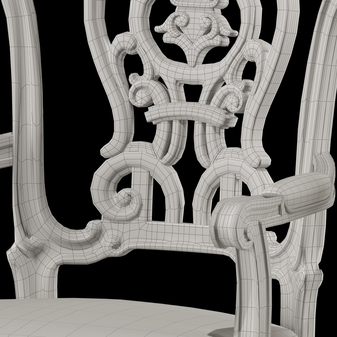 Rococo Table and Chairs Set 3D Model – Classic Furniture Asset, FBX