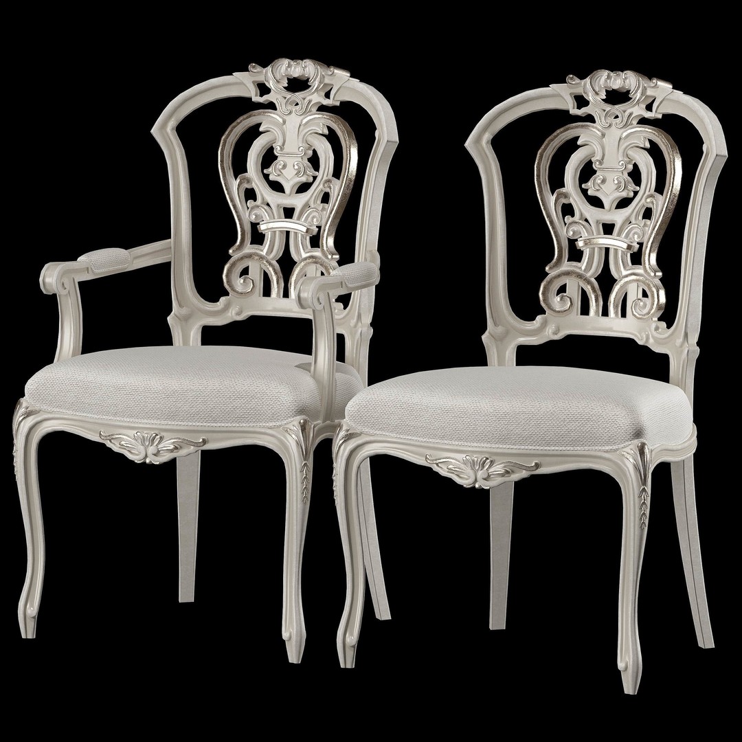 Rococo Table and Chairs Set 3D Model – Classic Furniture Asset, FBX - View 13