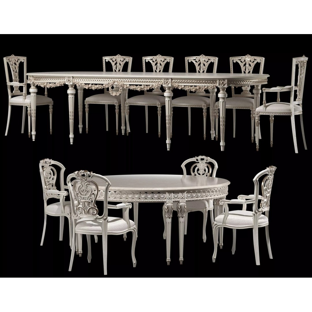 Rococo Table and Chairs Set 3D Model – Classic Furniture Asset, FBX - View 2