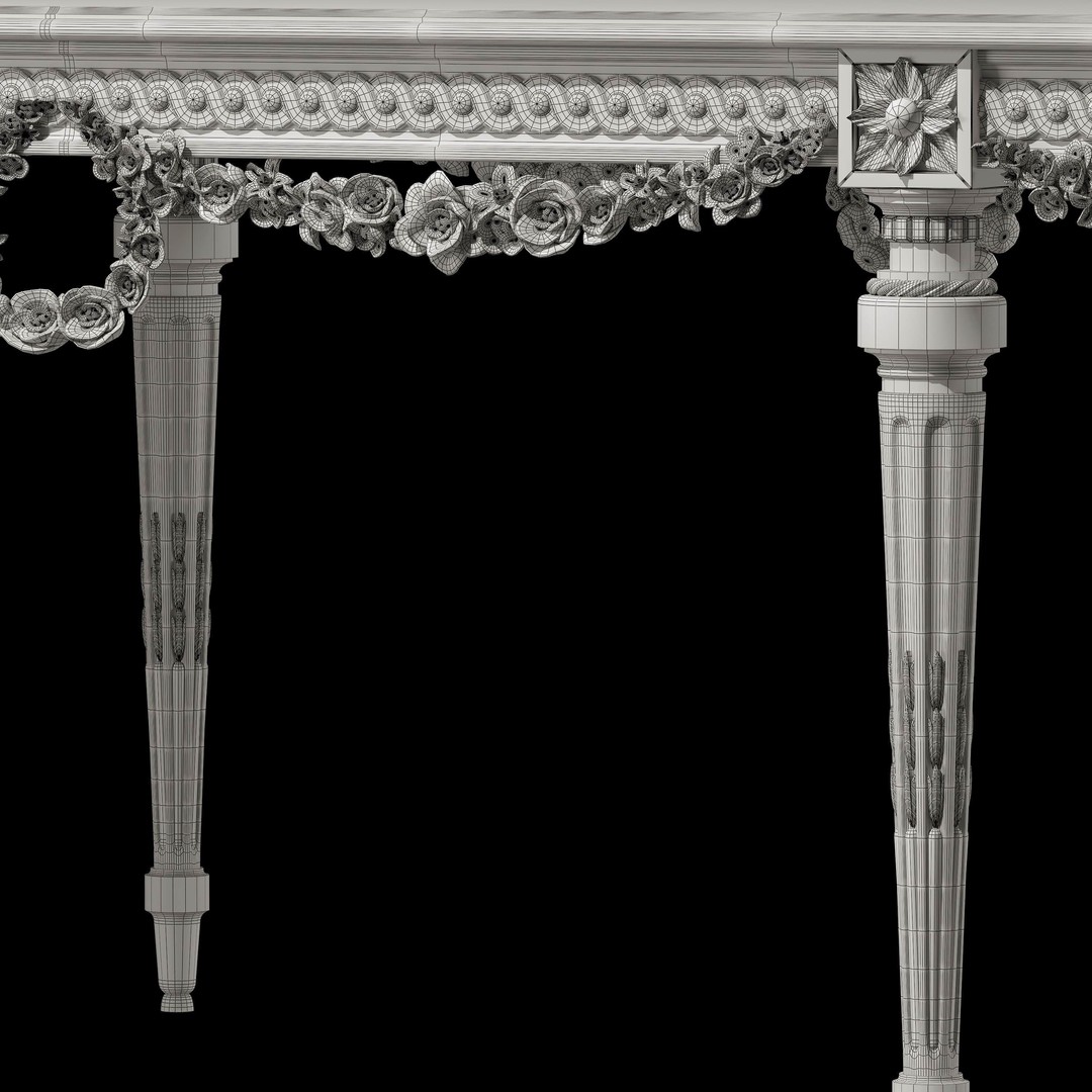 Rococo Table and Chairs Set 3D Model – Classic Furniture Asset, FBX - View 6