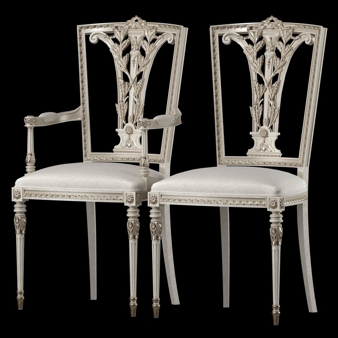 Rococo Table and Chairs Set 3D Model – Classic Furniture Asset, FBX - View 7