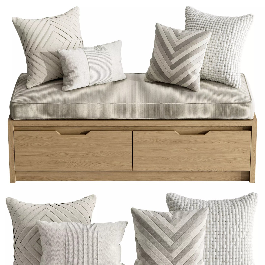 Seat Pillows 3D Model – Cozy Cushions for Window Seats, FBX - View 2