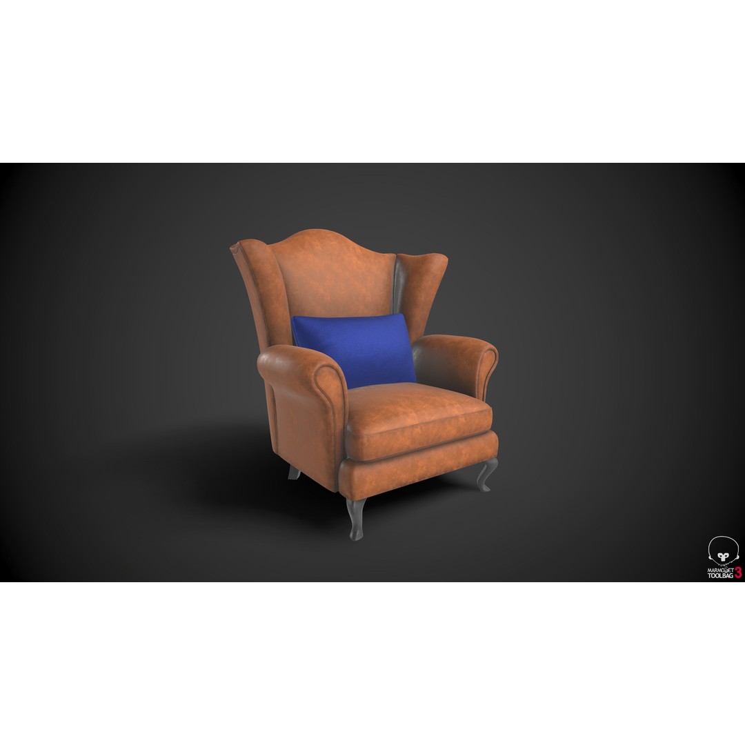 Wingback Chair 3D Model – Low Poly Furniture Asset, FBX - View 3
