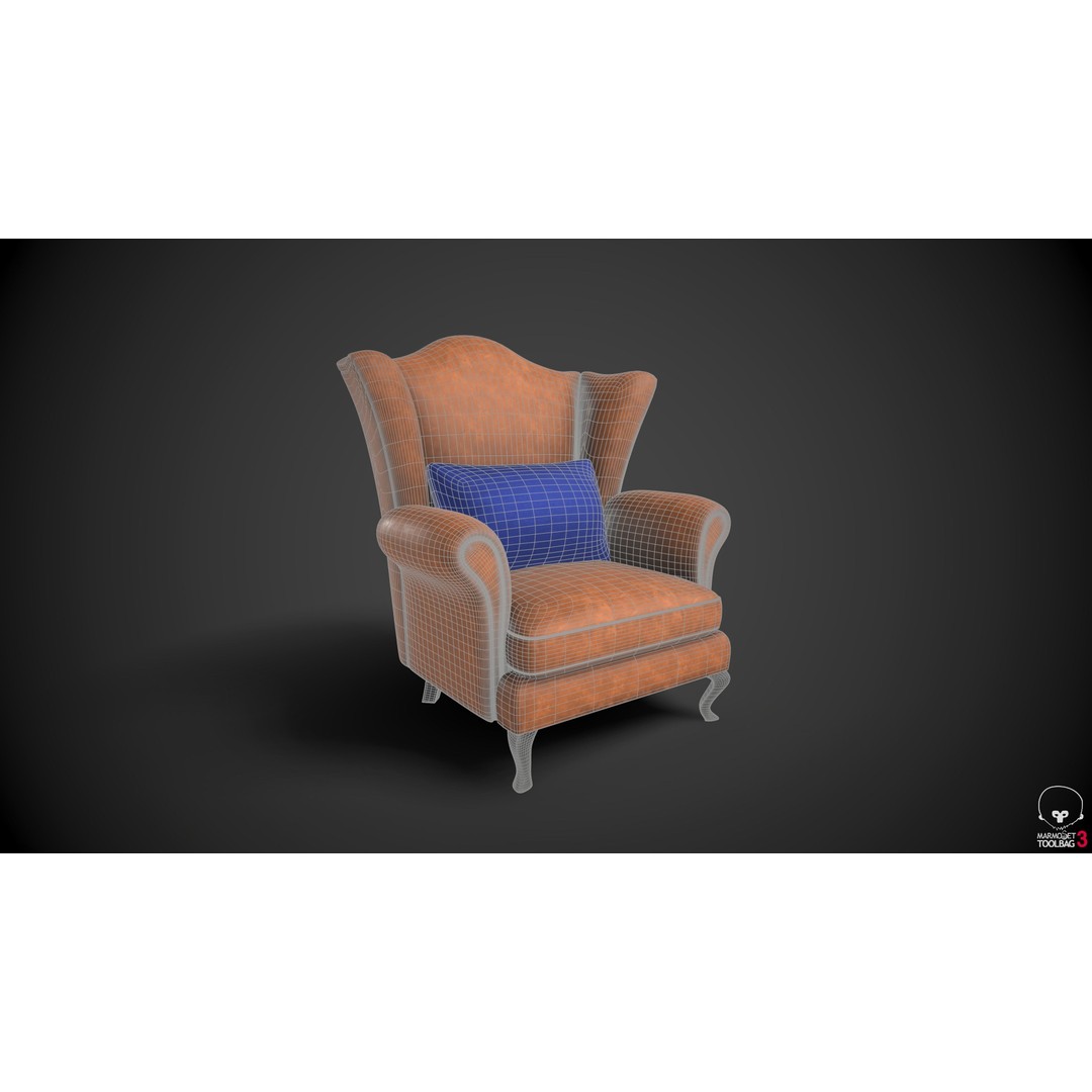 Wingback Chair 3D Model – Low Poly Furniture Asset, FBX - View 4