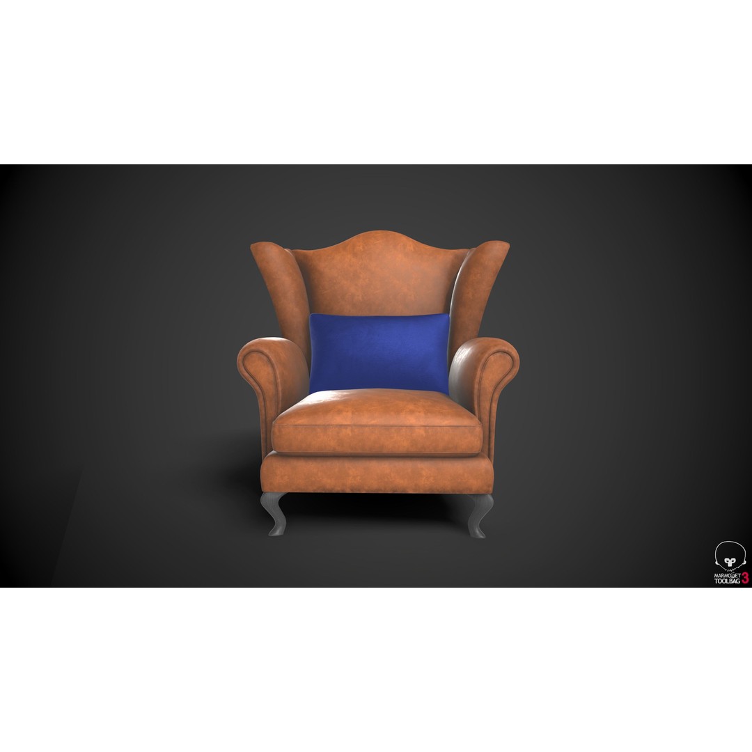 Wingback Chair 3D Model – Low Poly Furniture Asset, FBX - View 5