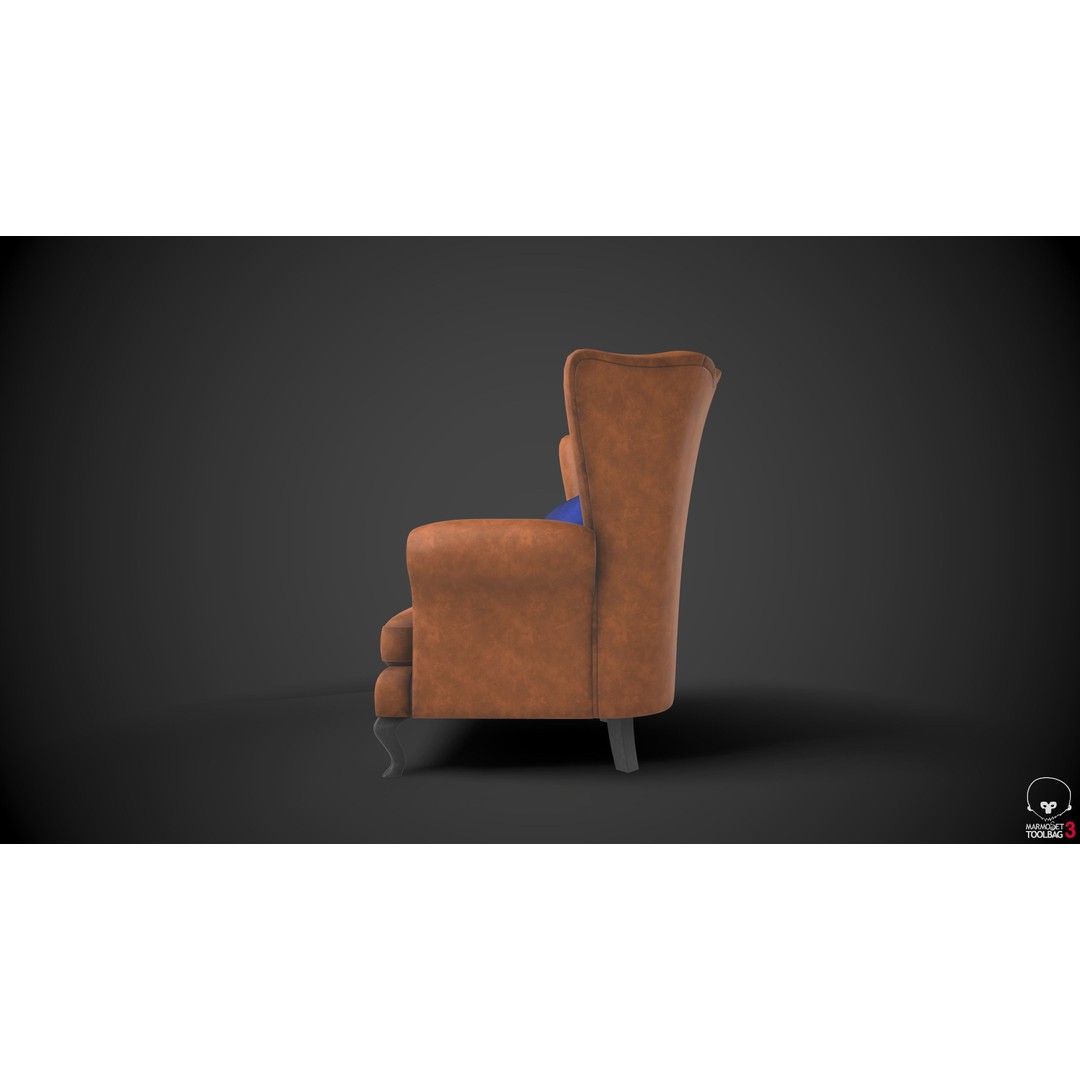 Wingback Chair 3D Model – Low Poly Furniture Asset, FBX - View 6