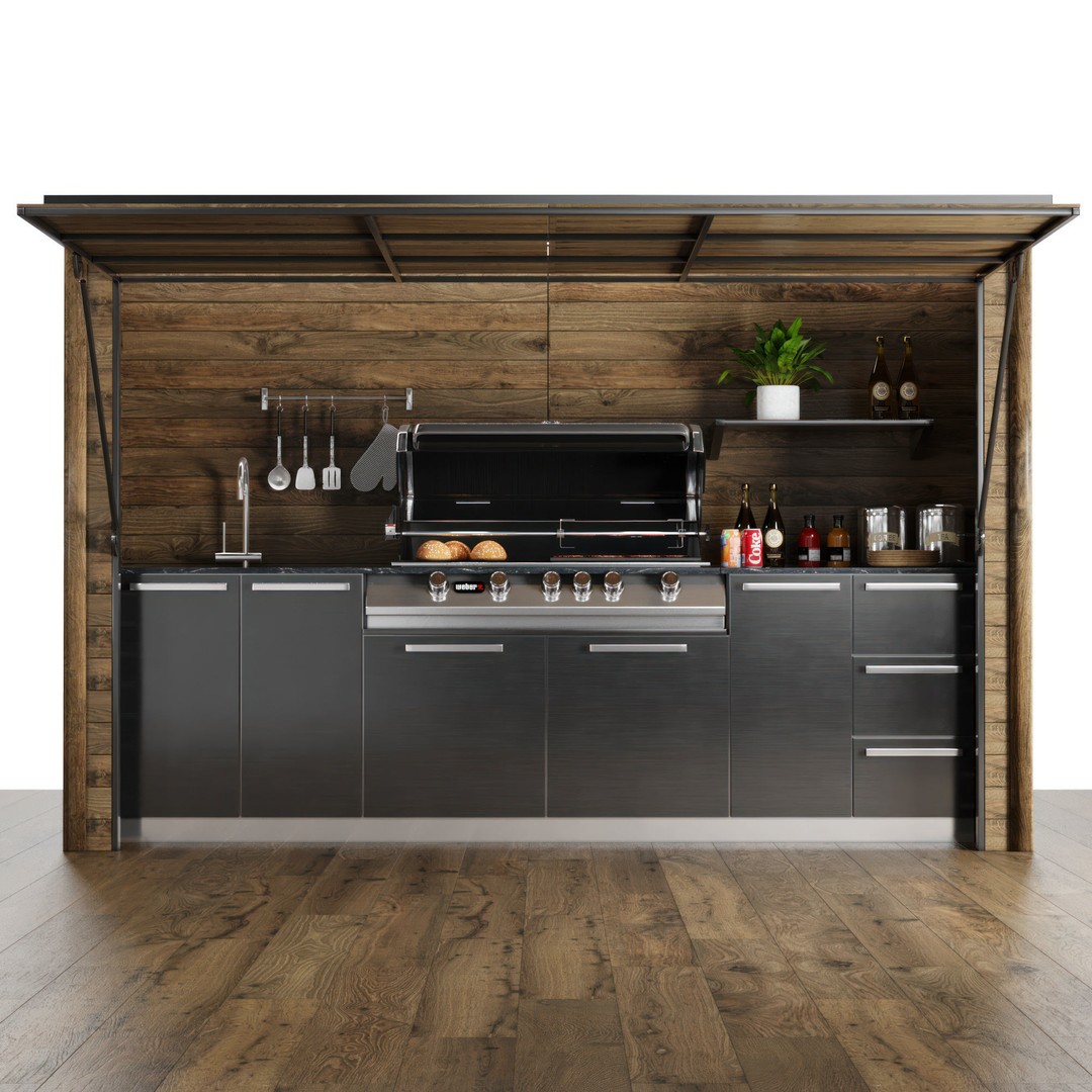 Outdoor Kitchen Shelter 3D Model – Modern BBQ Grill Setup with Accessories - View 5