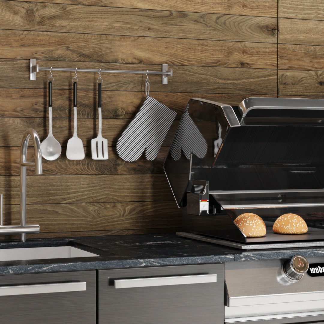 Outdoor Kitchen Shelter 3D Model – Modern BBQ Grill Setup with Accessories - View 6