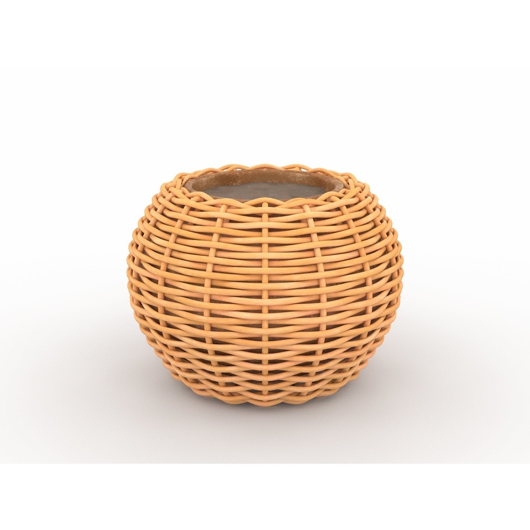 Woven Stone Flower Pot 3D Model – PBR Interior Decoration, FBX, OBJ - View 3