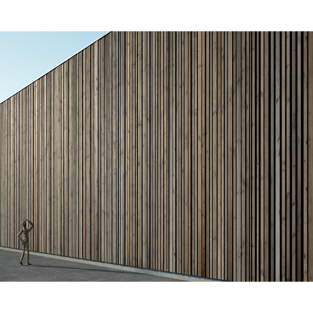 Wood Facade 3D Model – Timber Cladding PBR Textures, 8K Seamless - View 12