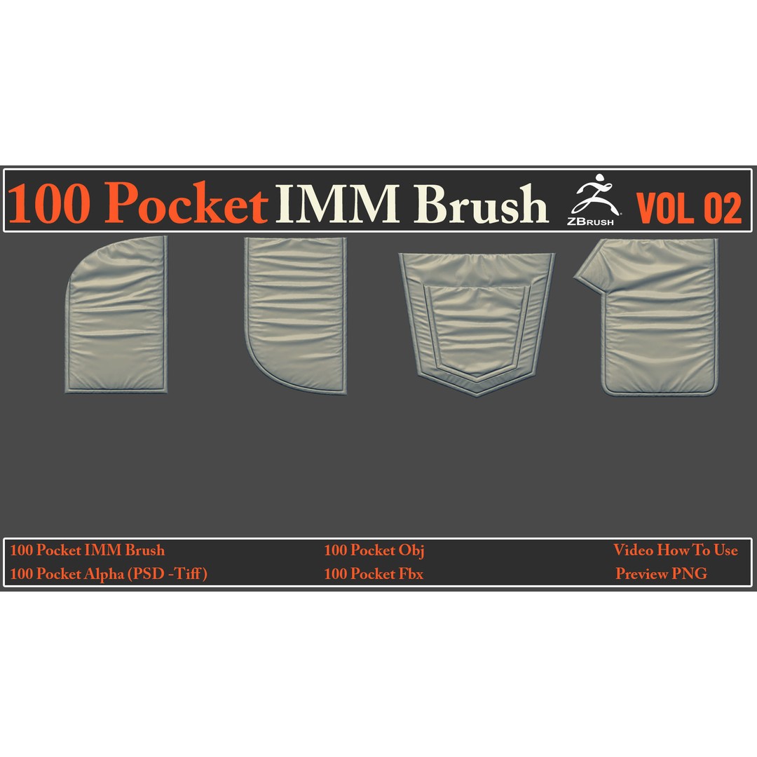 Pocket IMM Brush 3D Model – 100 PBR Brushes, FBX & OBJ Formats
