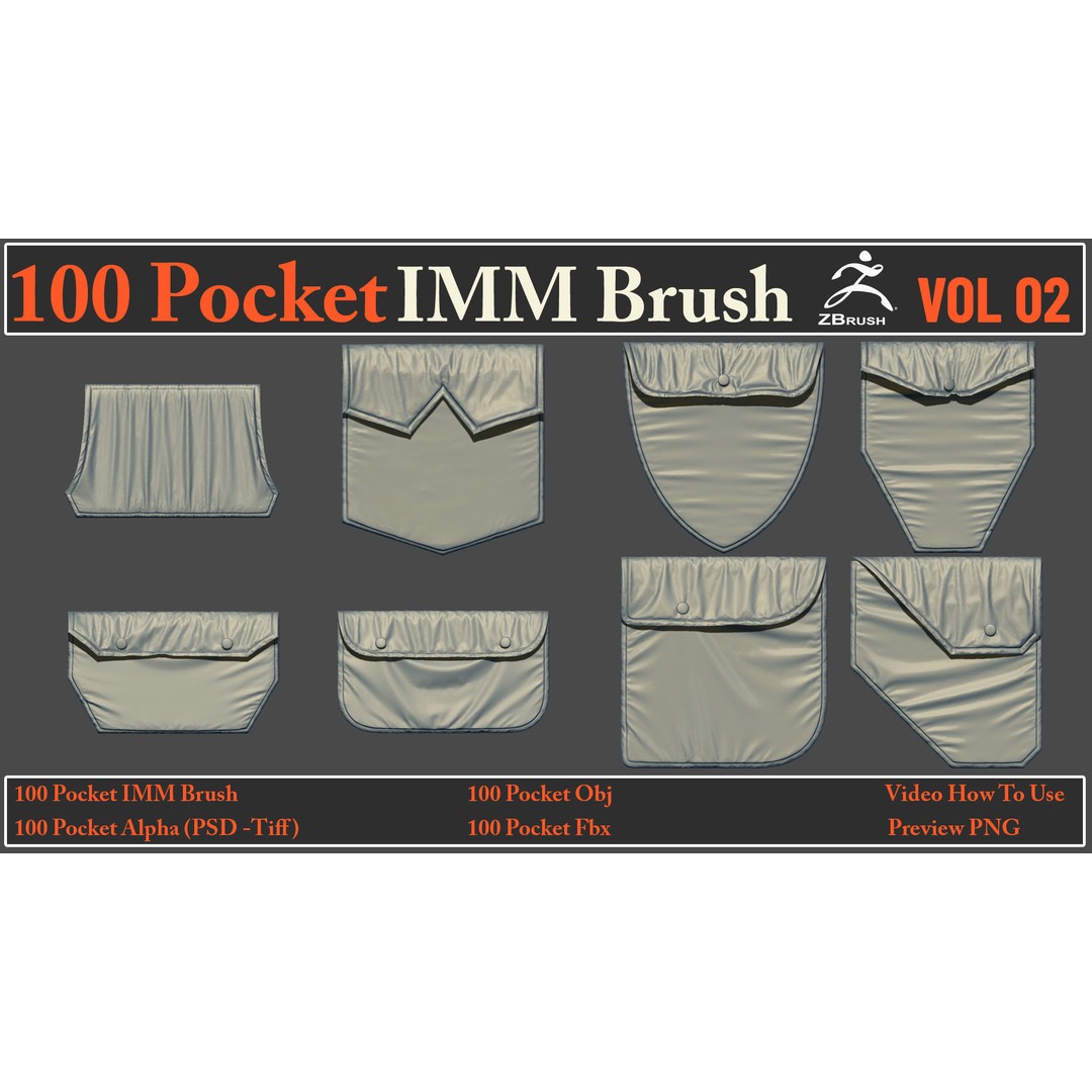 Pocket IMM Brush 3D Model – 100 PBR Brushes, FBX & OBJ Formats - View 10