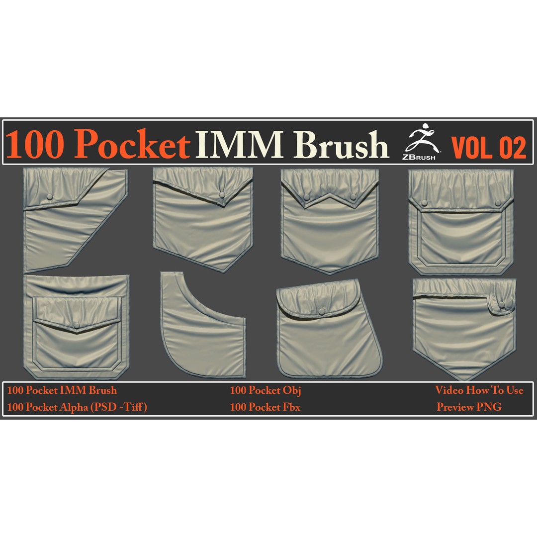 Pocket IMM Brush 3D Model – 100 PBR Brushes, FBX & OBJ Formats - View 11