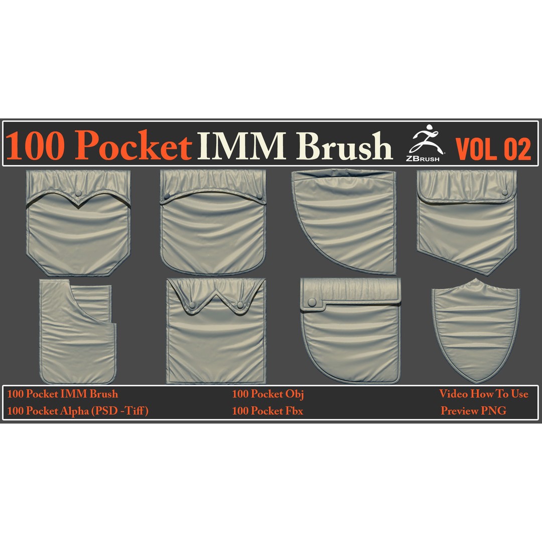 Pocket IMM Brush 3D Model – 100 PBR Brushes, FBX & OBJ Formats - View 12