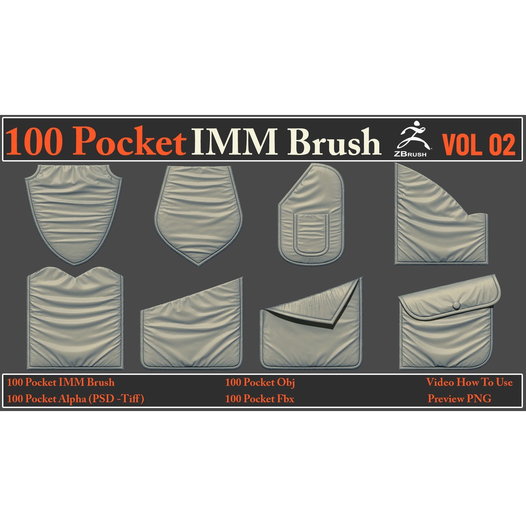 Pocket IMM Brush 3D Model – 100 PBR Brushes, FBX & OBJ Formats - View 13