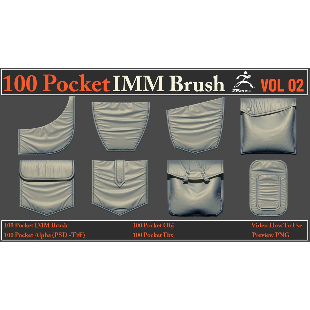 Pocket IMM Brush 3D Model – 100 PBR Brushes, FBX & OBJ Formats - View 14