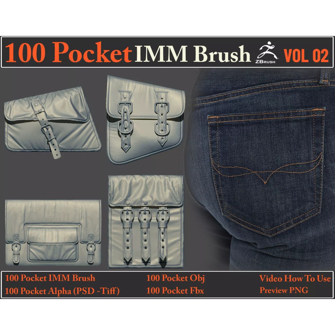 Pocket IMM Brush 3D Model – 100 PBR Brushes, FBX & OBJ Formats - View 2