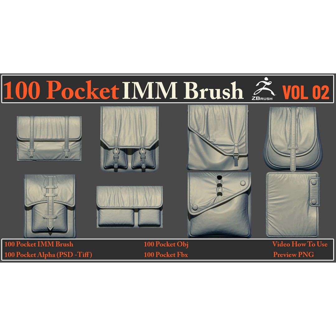Pocket IMM Brush 3D Model – 100 PBR Brushes, FBX & OBJ Formats - View 5