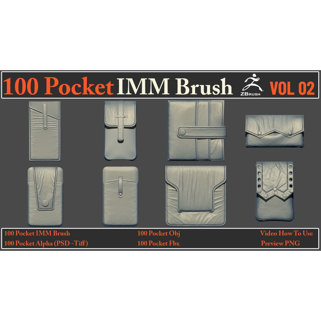 Pocket IMM Brush 3D Model – 100 PBR Brushes, FBX & OBJ Formats - View 6