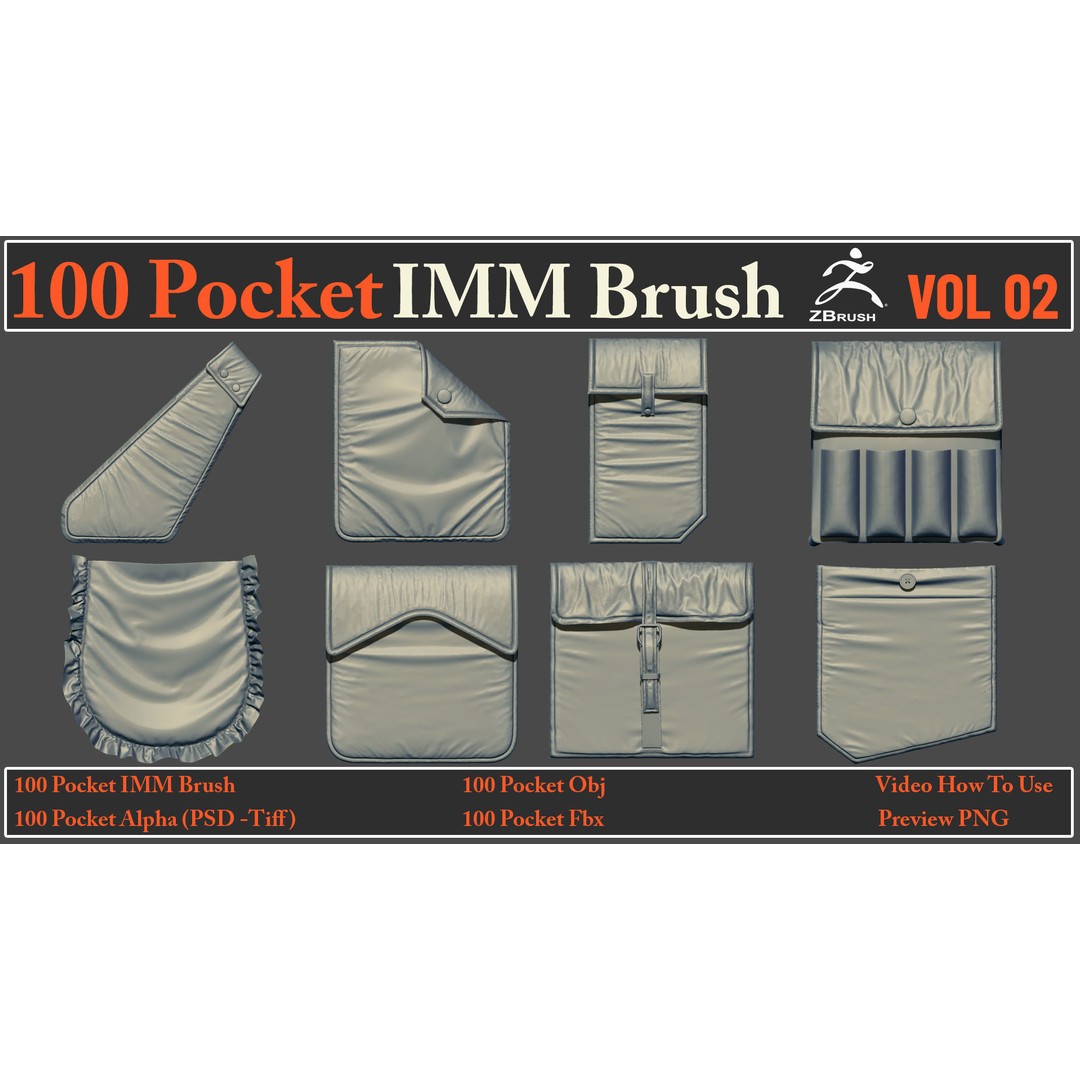 Pocket IMM Brush 3D Model – 100 PBR Brushes, FBX & OBJ Formats - View 8