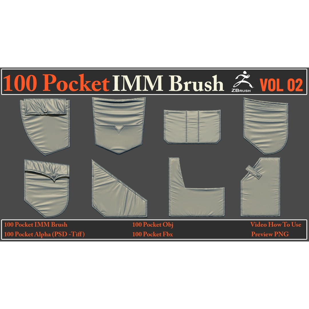 Pocket IMM Brush 3D Model – 100 PBR Brushes, FBX & OBJ Formats - View 9