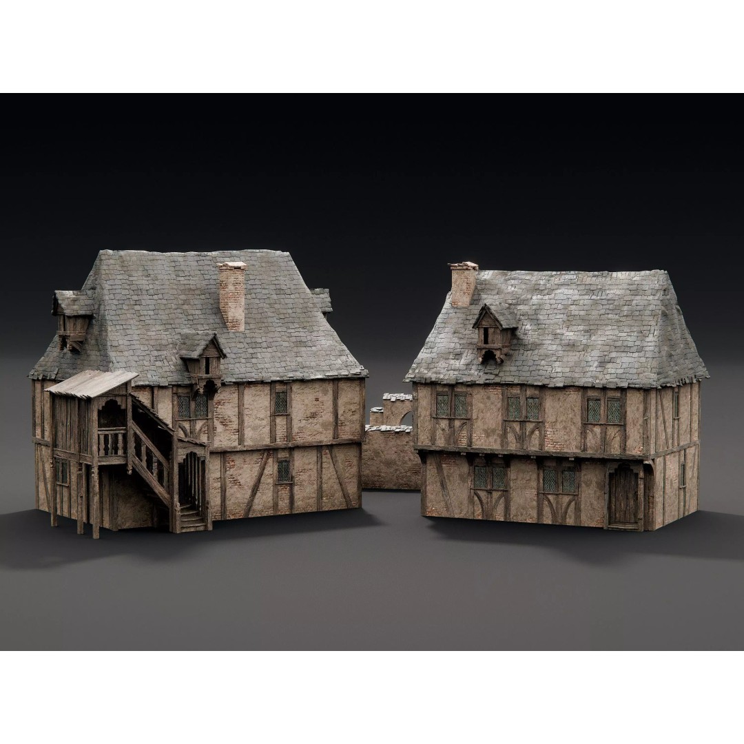 Medieval City Houses 3D Model – PBR Textured Architectural Asset, FBX - View 2