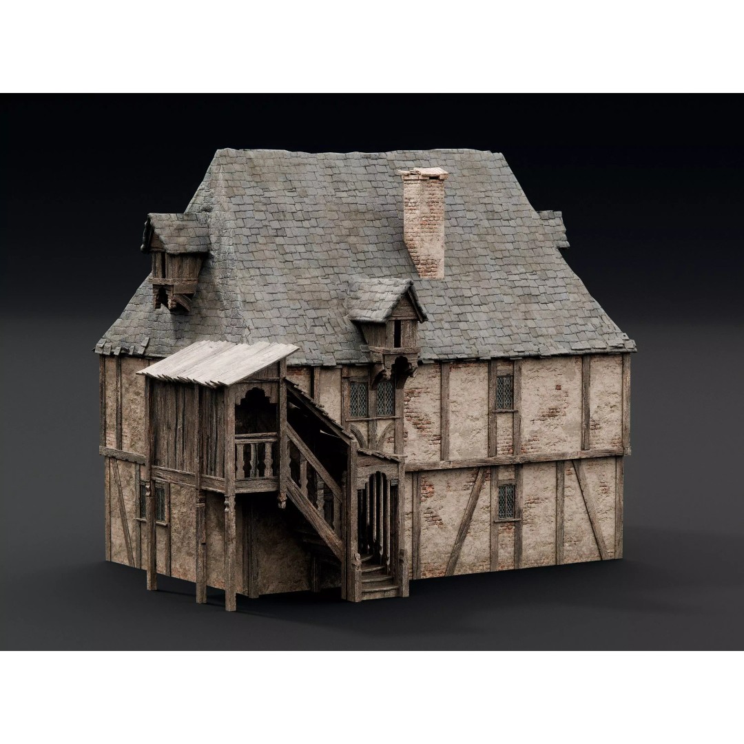 Medieval City Houses 3D Model – PBR Textured Architectural Asset, FBX - View 5
