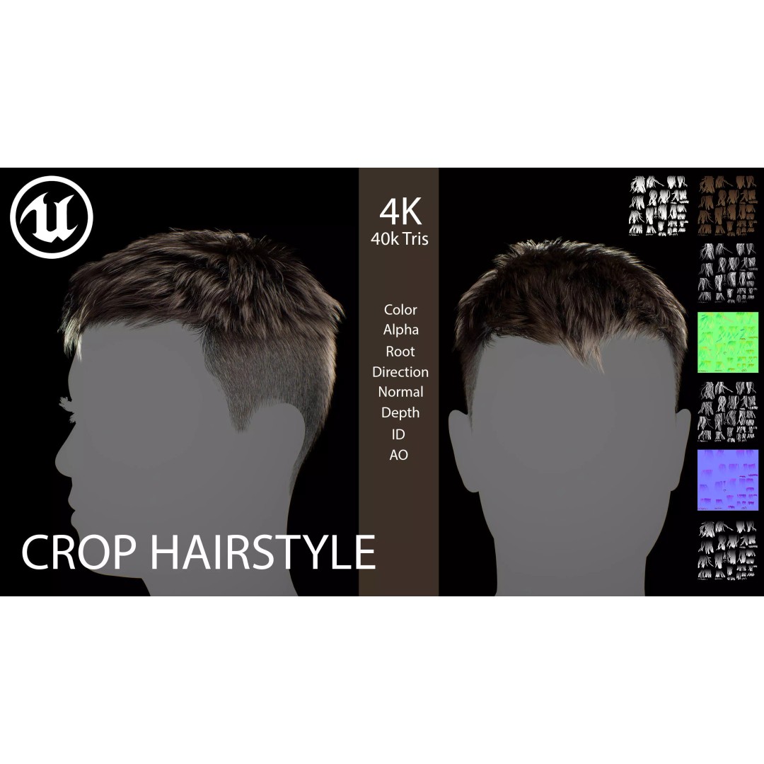 Crop Hairstyle 3D Model – Game-Ready Real-Time Hair, FBX, OBJ - View 2