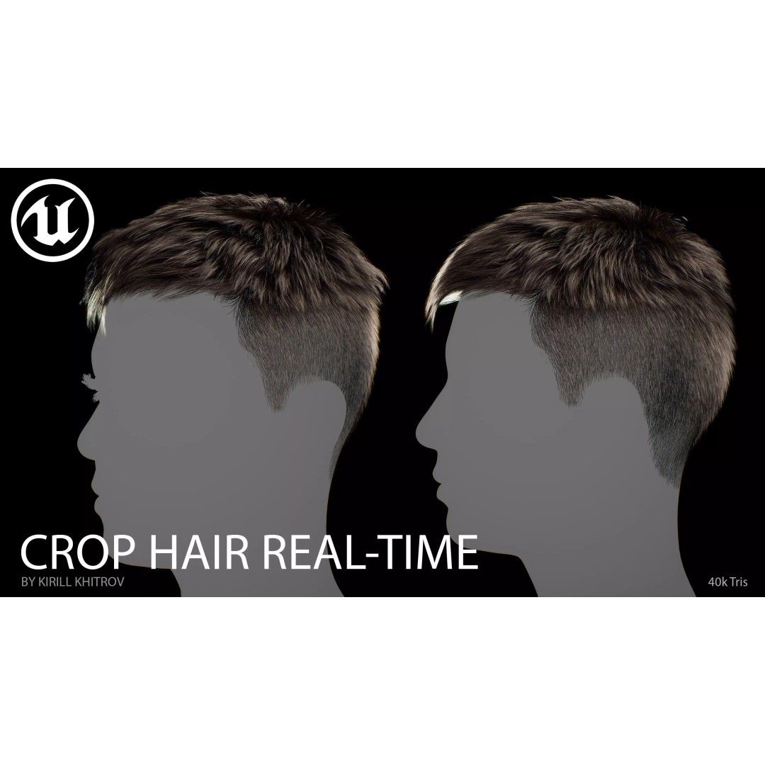 Crop Hairstyle 3D Model – Game-Ready Real-Time Hair, FBX, OBJ - View 3