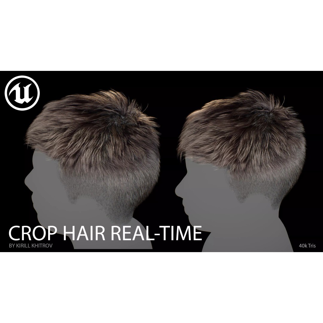 Crop Hairstyle 3D Model – Game-Ready Real-Time Hair, FBX, OBJ - View 4