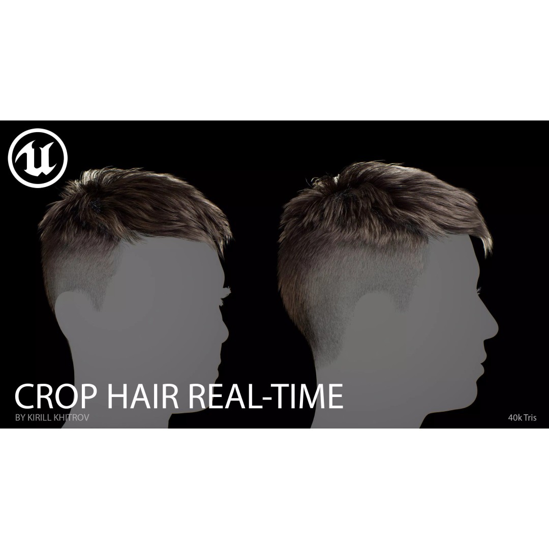 Crop Hairstyle 3D Model – Game-Ready Real-Time Hair, FBX, OBJ - View 7