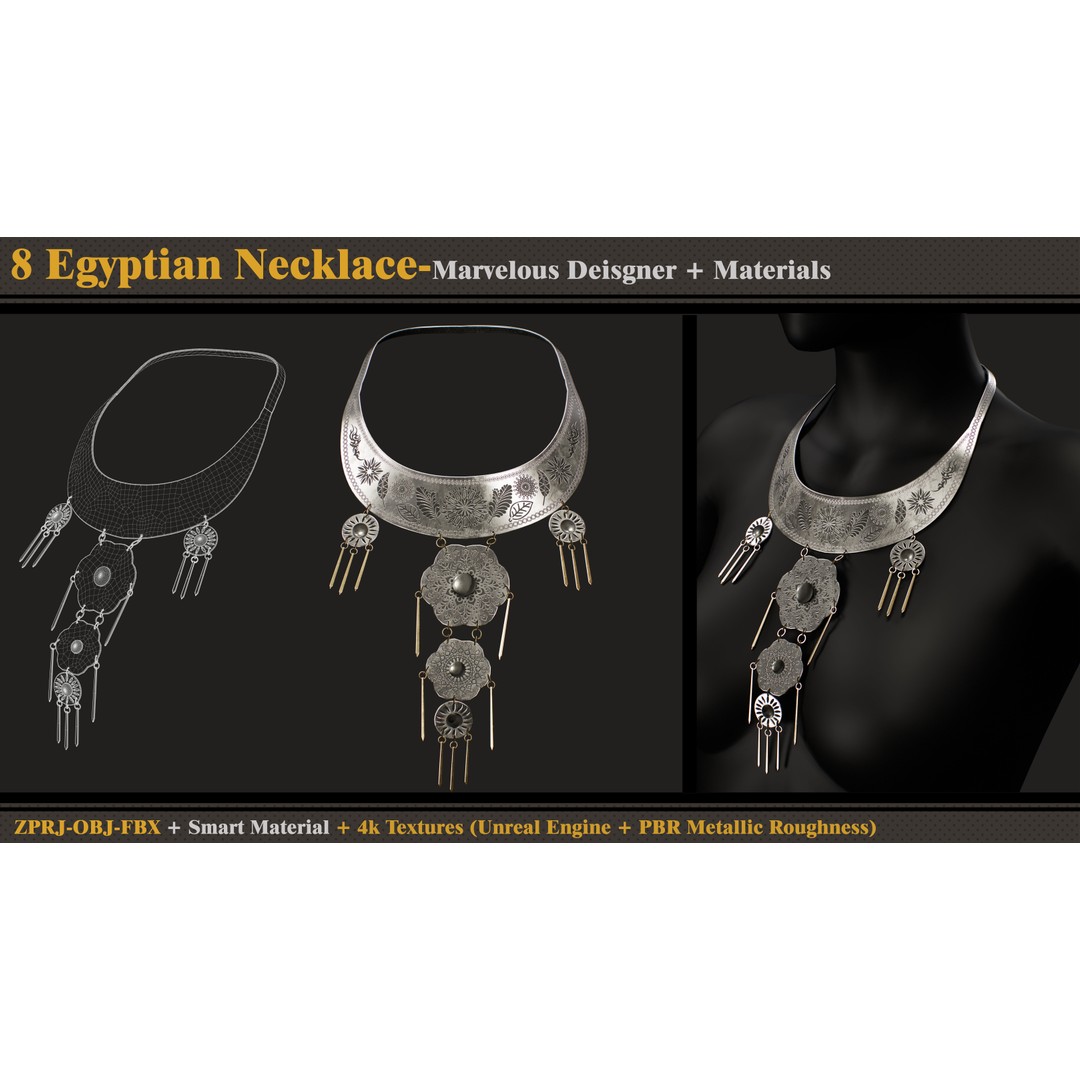 Egyptian Necklace 3D Model – PBR Textures, FBX & OBJ Formats