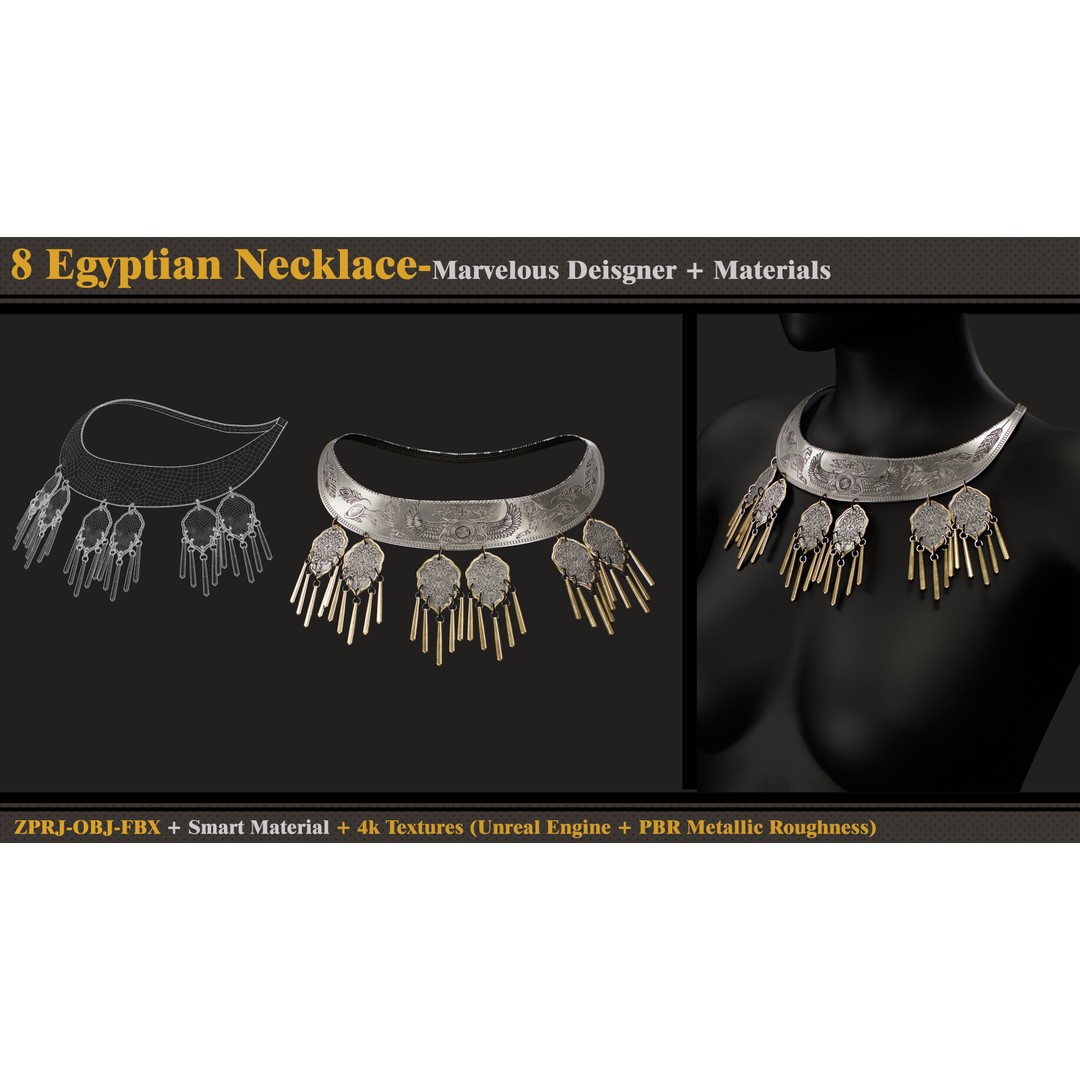 Egyptian Necklace 3D Model – PBR Textures, FBX & OBJ Formats - View 10