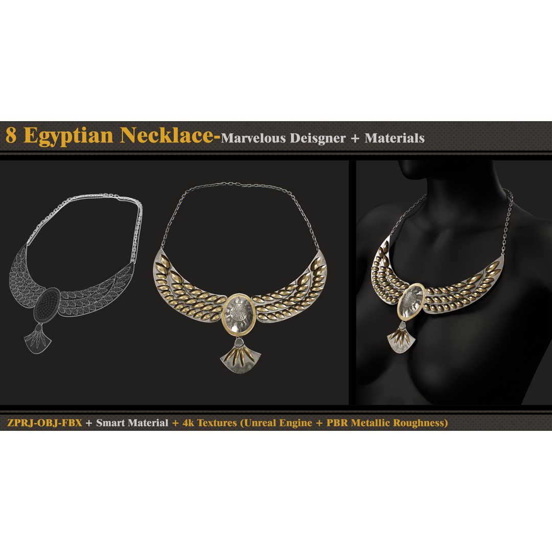 Egyptian Necklace 3D Model – PBR Textures, FBX & OBJ Formats - View 11