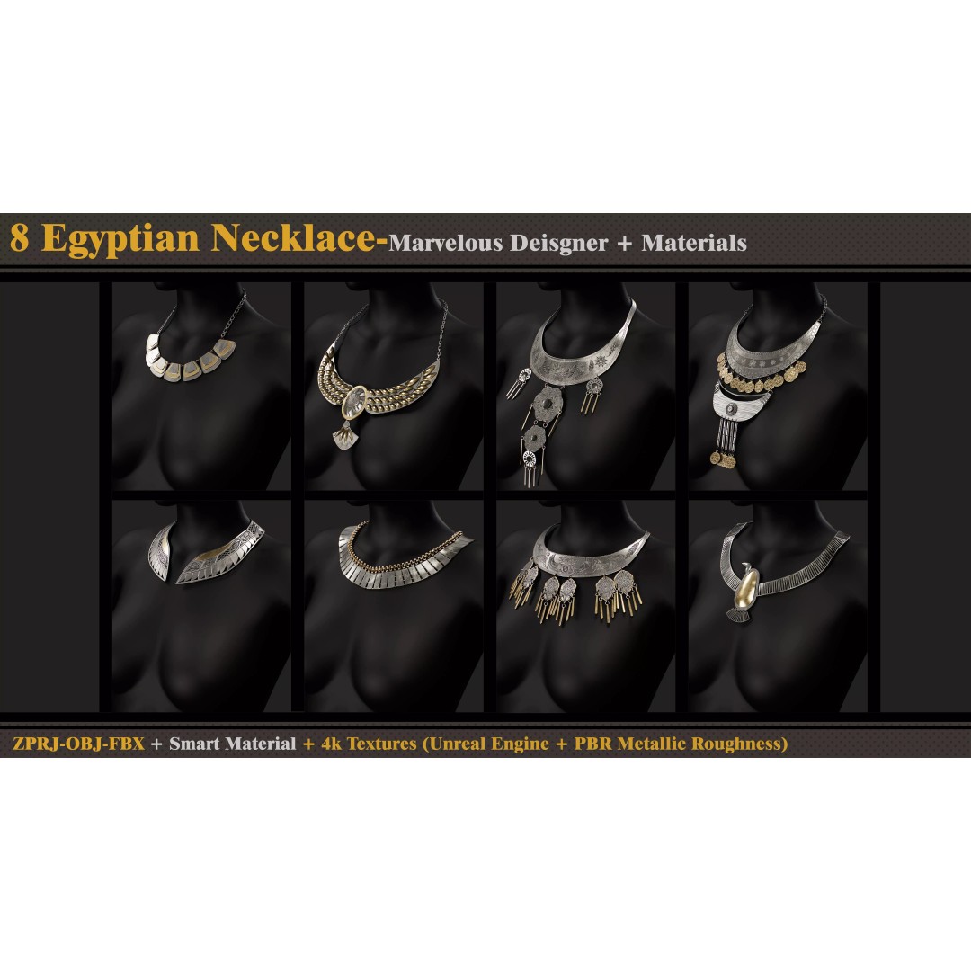 Egyptian Necklace 3D Model – PBR Textures, FBX & OBJ Formats - View 2